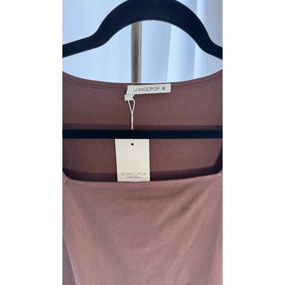 MANGOPOP Women's Square Neck Long Sleeve Tops Bodysuit brown Medium - Picture 4 of 6